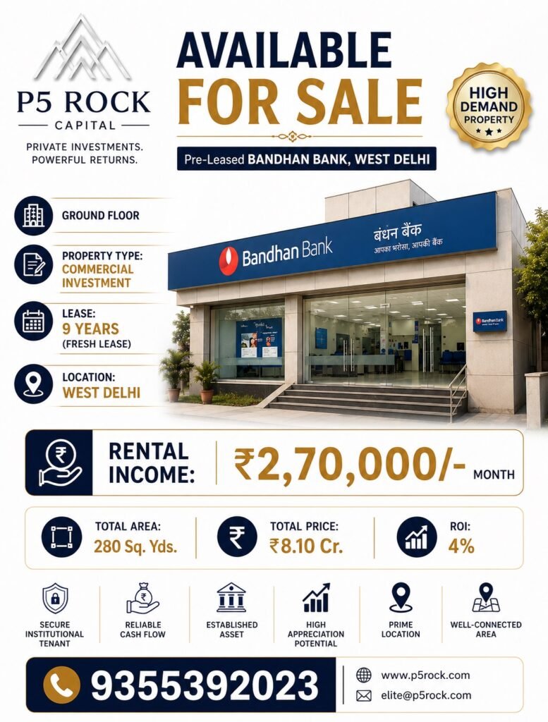 Pre-Leased Bandhan Bank, West Delhi – Premium Commercial Investment Opportunity