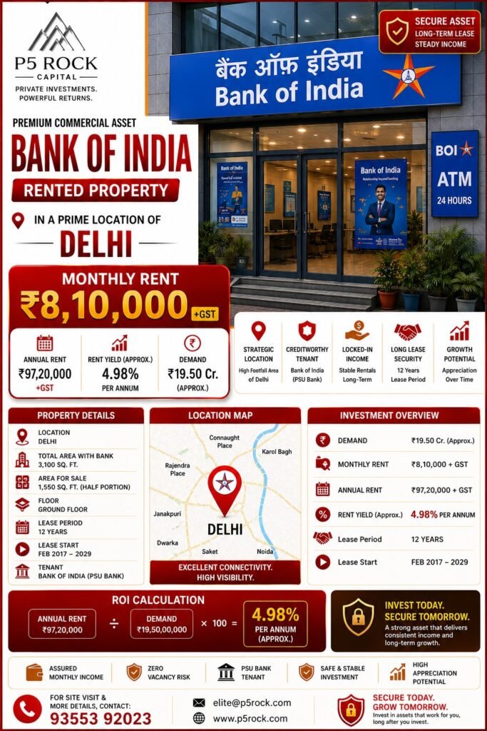 Bank of India Rented Property, Delhi – Secure Commercial Investment Opportunity
