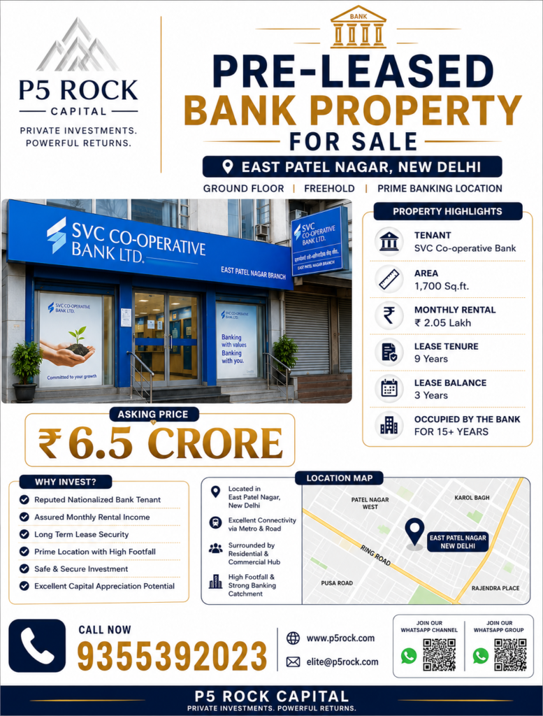Pre-Leased Bank Property for Sale — East Patel Nagar, New Delhi
